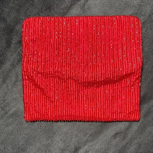 Moyna Red Hand-Beaded Clutch | Bold Textured Statement Bag - Picture 5 of 7